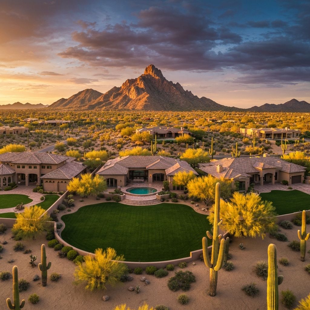Luxury Arizona real estate landscape at sunset
